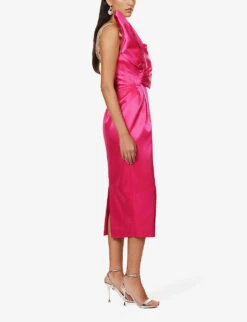 Vivi Asymmetric-neck Satin Midi Dress -Ted Baker Store R04185300 PINK ALT01