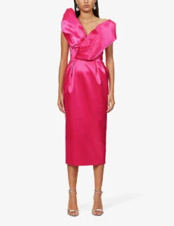 Vivi Asymmetric-neck Satin Midi Dress -Ted Baker Store R04185300 PINK ALT02