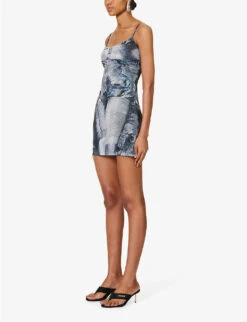 Anya Graphic-print Stretch-recycled Polyester Mini Dress 9 Anya Graphic-print Stretch-recycled Polyester Mini Dress -Ted Baker Store R04185510 NEWSPAPERTROMPE ALT02
