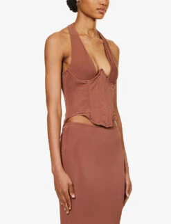 Ari Halterneck Boned-bodice Stretch-woven Top 9 Ari Halterneck Boned-bodice Stretch-woven Top -Ted Baker Store R04185521 COCOA ALT02