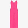 Button-embellished Crinkle-texture Woven Maxi Dress
