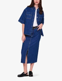 Greta High-rise Organic-cotton Midi Skirt -Ted Baker Store R04186784 MIDWASH ALT01