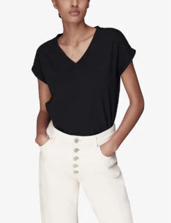 Whistles Willa V-neck Organic-cotton T-shirt -Ted Baker Store R04187560 BLACK ALT02