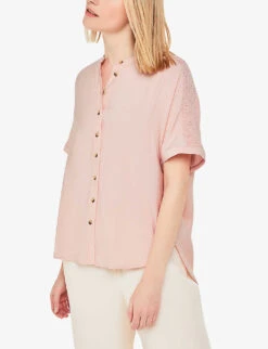 Whistles Maisie Shirred-sleeve LENZING™ Viscose-blend Blouse -Ted Baker Store R04188054 PINK ALT02