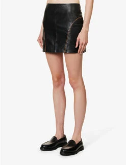 Panelled Contrast-trim Leather Mini Skirt -Ted Baker Store R04188200 BLACK ALT02