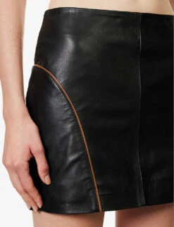 Panelled Contrast-trim Leather Mini Skirt -Ted Baker Store R04188200 BLACK ALT04