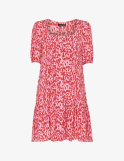 Whistles Abstract-print Puff-sleeved Woven Mini Dress