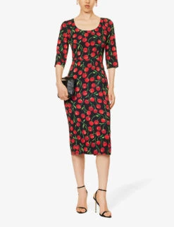 Dolce & Gabbana Cherry-print Silk-blend Midi Dress -Ted Baker Store R04188989 CILIEGIEFDONERO ALT01