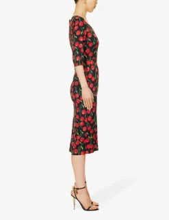 Dolce & Gabbana Cherry-print Silk-blend Midi Dress -Ted Baker Store R04188989 CILIEGIEFDONERO ALT02