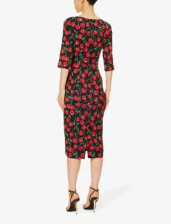 Dolce & Gabbana Cherry-print Silk-blend Midi Dress -Ted Baker Store R04188989 CILIEGIEFDONERO ALT03