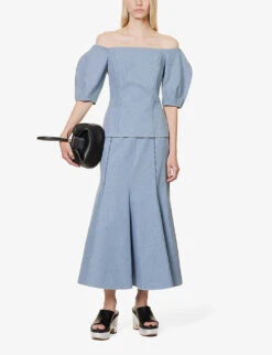 Ellen Off-the-shoulder Upcycled-cotton Top -Ted Baker Store R04189123 LIGHTBLUE ALT01