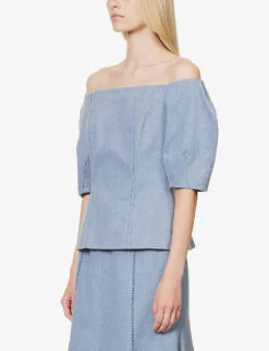 Ellen Off-the-shoulder Upcycled-cotton Top -Ted Baker Store R04189123 LIGHTBLUE ALT02