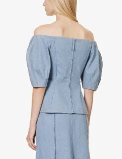 Ellen Off-the-shoulder Upcycled-cotton Top -Ted Baker Store R04189123 LIGHTBLUE ALT03