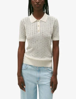 CLAUDIE PIERLOT Monpolo Collared Short-sleeve Knitted Polo -Ted Baker Store R04189871 NATURELS ALT04
