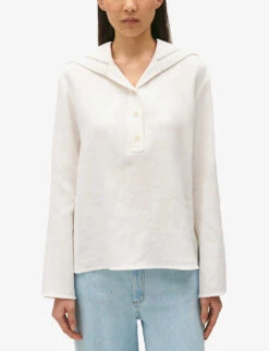 CLAUDIE PIERLOT Sailor Embroidered-collar Stretch Linen-blend Top -Ted Baker Store R04189881 NATURELS ALT02