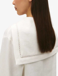 CLAUDIE PIERLOT Sailor Embroidered-collar Stretch Linen-blend Top -Ted Baker Store R04189881 NATURELS ALT04