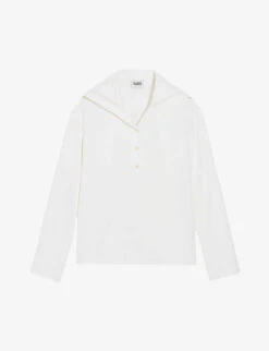 CLAUDIE PIERLOT Sailor Embroidered-collar Stretch Linen-blend Top