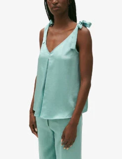 CLAUDIE PIERLOT Tie-strap Inverted-pleat Satin Top 11 CLAUDIE PIERLOT Tie-strap Inverted-pleat Satin Top -Ted Baker Store R04189883 VERTS ALT04