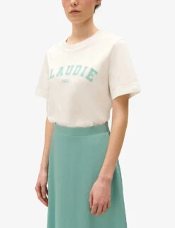 CLAUDIE PIERLOT Trim Logo-print Short-sleeve Cotton T-shirt -Ted Baker Store R04189901 NATURELS ALT02