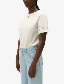 CLAUDIE PIERLOT Trad Broderie Anglaise-sleeve Cotton T-shirt -Ted Baker Store R04189902 NATURELS ALT02