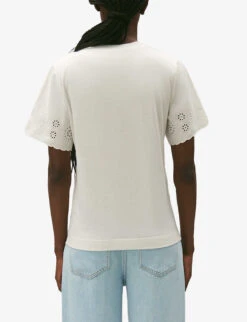 CLAUDIE PIERLOT Trad Broderie Anglaise-sleeve Cotton T-shirt -Ted Baker Store R04189902 NATURELS ALT03