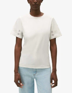 CLAUDIE PIERLOT Trad Broderie Anglaise-sleeve Cotton T-shirt -Ted Baker Store R04189902 NATURELS ALT04