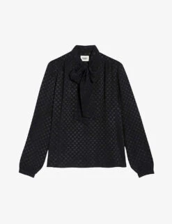 CLAUDIE PIERLOT Bliss Jacquard-effect Bow-detail Woven Blouse