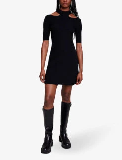 Maje Roseanna Cut-out Stretch Woven Mini Dress -Ted Baker Store R04190032 NOIRGRIS ALT01
