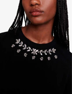 Maje Toukana Crystal-embellished Cotton T-shirt -Ted Baker Store R04190034 NOIRGRIS ALT04