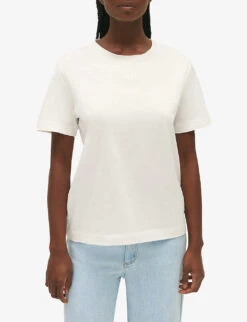 CLAUDIE PIERLOT Teecha Embroidered-logo Short-sleeve Cotton T-shirt -Ted Baker Store R04190164 NATURELS ALT02