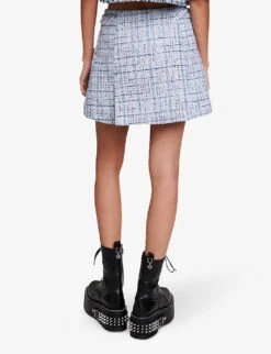 Maje Jolinete Branded-button Pleated Tweed Mini Skirt -Ted Baker Store R04190251 BLEUS ALT03