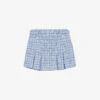 Maje Jolinete Branded-button Pleated Tweed Mini Skirt -Ted Baker Store R04190251 BLEUS M
