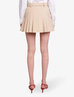 Maje Jumita Button-embellished Pleated Cotton Mini Skirt -Ted Baker Store R04190270 NATURELS ALT03