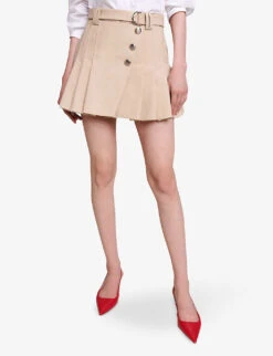 Maje Jumita Button-embellished Pleated Cotton Mini Skirt -Ted Baker Store R04190270 NATURELS ALT04