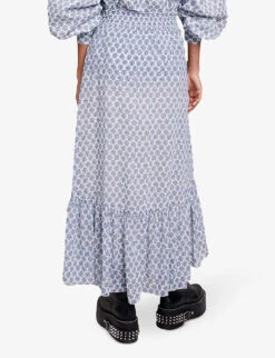 Maje Jachelona Monogram-print Ruffle-trim Woven Midi Skirt -Ted Baker Store R04190314 IMPRIME ALT03