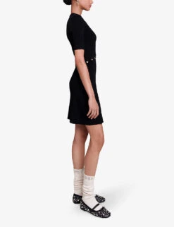 Maje Rellier Button-embellished Short-sleeve Stretch-knit Mini Dress 9 Maje Rellier Button-embellished Short-sleeve Stretch-knit Mini Dress -Ted Baker Store R04190336 NOIRGRIS ALT02
