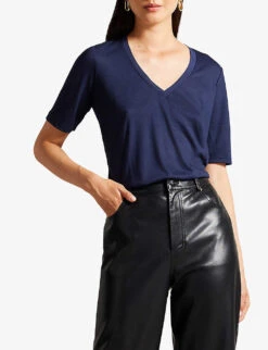 Ted Baker Kerika V-neckline Short-sleeve Woven T-shirt 8 Ted Baker Kerika V-neckline Short-sleeve Woven T-shirt -Ted Baker Store R04190972 NAVY ALT02