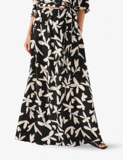 Leaf-print Maxi-length Woven Skirt 8 Leaf-print Maxi-length Woven Skirt -Ted Baker Store R04191957 BLACK ALT02