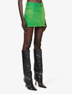 Mid-rise Raw-hem Denim Mini Skirt -Ted Baker Store R04192052 GREEN ALT02