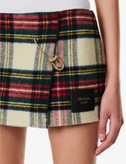Prada Tartan Logo-appliqué Wool Mini Skirt -Ted Baker Store R04192401 AVORIO ALT04
