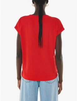 Whistles Willa V-neck Cap-sleeve Organic-cotton T-shirt -Ted Baker Store R04192526 RED ALT03