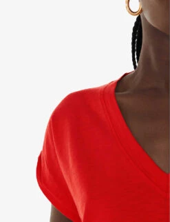 Whistles Willa V-neck Cap-sleeve Organic-cotton T-shirt -Ted Baker Store R04192526 RED ALT04