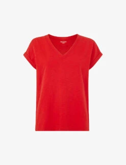 Whistles Willa V-neck Cap-sleeve Organic-cotton T-shirt