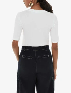 Whistles Essential Crew-neck Ribbed Stretch-woven T-shirt -Ted Baker Store R04192527 WHITE ALT03