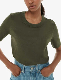 Whistles Rosa Double-trim Regular-fit Cotton T-shirt -Ted Baker Store R04192528 KHAKIOLIVE ALT02