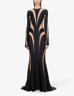 Mugler Spiral Slim-fit Stretch-woven Maxi Dress -Ted Baker Store R04192673 BLACKNUDE ALT02
