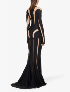 Mugler Spiral Slim-fit Stretch-woven Maxi Dress -Ted Baker Store R04192673 BLACKNUDE ALT03