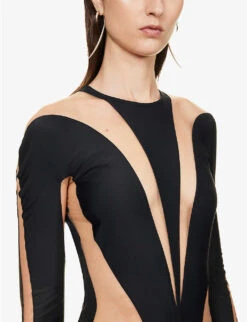 Mugler Spiral Slim-fit Stretch-woven Maxi Dress -Ted Baker Store R04192673 BLACKNUDE ALT04