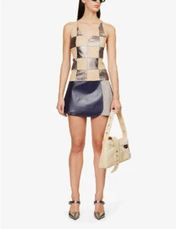 Lulu V-neck Check-pattern Upcycled Top -Ted Baker Store R04192930 BEIGEBRONZE ALT01