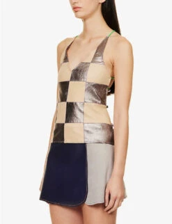 Lulu V-neck Check-pattern Upcycled Top -Ted Baker Store R04192930 BEIGEBRONZE ALT02